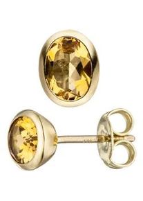 Paar Ohrstecker Jobo "Ohrringe Goldohrringe oval 8 mm", gelb, gelb, Ohrringe, Damen, Gelbgold 585, 585 Gold mit Citrin