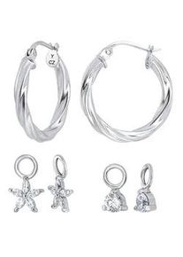 Paar Creolen Firetti "Multipack Schmuck Geschenk Silber 925 Ohrschmuck Ohrringe Charm", silberfarben, kristallwei&szlig;, kristallwei&szlig;, Ohrringe, Damen, 20mm, Silber 925 (Sterlingsilber), mit Zirkonia (synth.)