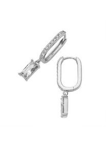 Paar Creolen Firetti "Schmuck Geschenk Silber 925 Ohrschmuck Ohrringe baquettef&ouml;rmig", silberfarben, kristallwei&szlig;, kristallwei&szlig;, Ohrringe, Damen, Silber 925 (Sterlingsilber), mit Zirkonia (synth.)