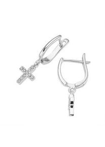 Paar Creolen Firetti "Schmuck Geschenk Silber 925 Ohrschmuck Ohrringe Behang Kreuz", silberfarben, kristallwei&szlig;, kristallwei&szlig;, Ohrringe, Damen, 11,5mm, Silber 925 (Sterlingsilber), mit Zirkonia (synth.)