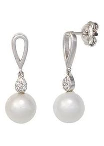 Perlenohrringe Jobo "Ohrringe Silberohrringe 24 mm", silber 925, wei&szlig;, Ohrringe, Damen, Perlen Silber 925 (Sterlingsilber), Perlen, Silber 925 (Sterlingsilber), 925 Silber mit synthetischen Perlen und 14 Zirkonia