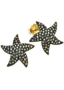 Paar Ohrstecker Firetti "Seestern-Optik Silber gelbgoldfarben vergoldet", gelbgoldfarben, schwarz, schwarz, Ohrringe, Damen, Silber 925 (Sterlingsilber), mit Zirkonia (synth.)