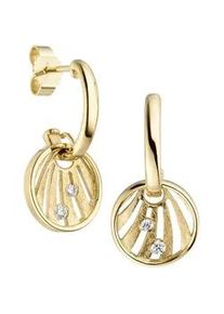 Paar Creolen Jobo "Ohrringe Goldohrringe 23 mm lang", gelbgold 585, Ohrringe, Damen, SI = kleine Einschl&uuml;sse, Diamanten Gelbgold 585, Diamanten, Gelbgold 585, 585 Gold eismatt mit 4 Diamanten