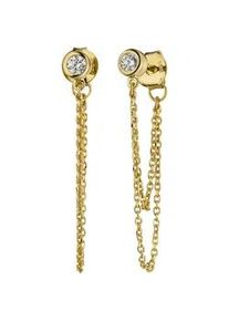 Paar Ohrh&auml;nger Jobo "Ohrringe mit Ketten h&auml;ngend 37 mm lang", goldfarben, wei&szlig;, Ohrringe, Damen, Silber 925 (Sterlingsilber), 925 Silber vergoldet mit 2 Zirkonia