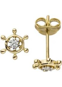 Paar Ohrstecker Jobo "Ohrringe Goldohrringe Steuerrad 7 mm", gelbgold 333, wei&szlig;, Ohrringe, Damen, 7,4mm, Gelbgold 333, 333 Gold bicolor mit 2 Zirkonia