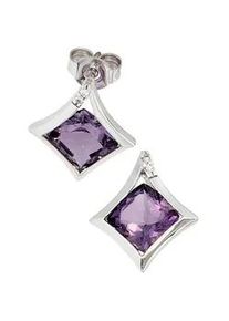Paar Ohrstecker Jobo "Ohrringe", lila, Ohrringe, Damen, SI = kleine Einschl&uuml;sse, Diamanten Wei&szlig;gold 585, Diamanten, Wei&szlig;gold 585, 585 Wei&szlig;gold mit Amethyst und 4 Diamanten