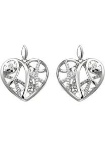 Paar Ohrh&auml;nger Jobo "Ohrringe Silberohrringe Herz 28 mm", silber 925, wei&szlig;, Ohrringe, Damen, Silber 925 (Sterlingsilber), 925 Silber rhodiniert mit 70 Zirkonia