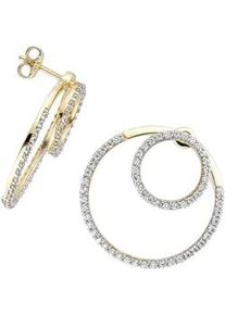 Paar Ohrh&auml;nger Jobo "Ohrringe Goldohrringe 22 mm", gelbgold 375, wei&szlig;, Ohrringe, Damen, 22,6mm, Gelbgold 375, 375 Gold mit 118 Zirkonia