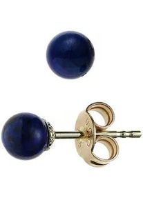 Paar Ohrstecker Jobo "Ohrringe Kugel Kugelohrringe blau 4 mm", blau, blau, Ohrringe, Damen, 4mm, Gelbgold 585, 585 Gold mit Lapislazuli
