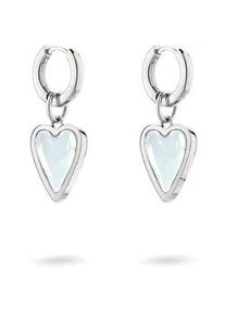 Paar Creolen Liebeskind Berlin "Schmuck Ohrringe mit abnehmbaren Herz-Einh&auml;ngern Glass Heart", edelstahlfarben, transparent, transparent, Ohrringe, Damen, Edelstahl, mit Glasstein