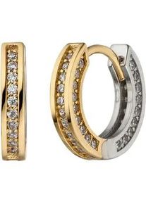 Paar Creolen Jobo "Ohrringe Goldohrringe 13 mm", gelbgold 333, wei&szlig;, Ohrringe, Damen, 13,4mm, Gelbgold 333 Wei&szlig;gold 333, Gelbgold 333, Wei&szlig;gold 333, 333 Gold bicolor mit 56 Zirkonia