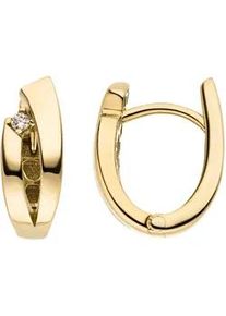 Paar Creolen Jobo "Ohrringe oval 13,6 mm", gelbgold 333, wei&szlig;, Ohrringe, Damen, Gelbgold 333, 8 Karat 333 Gold mit 2 Zirkonia