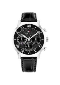 Multifunktionsuhr Tommy Hilfiger "TH-OXFORD", schwarz, edelstahlfarben, Armbanduhren, Herren, Quarzuhr, Armbanduhr, Herrenuhr, Lederarmband, analog