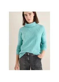 Rollkragenpullover Cecil, Damen, Gr. XS (36), foam blau melange, Strick, Obermaterial: 44% Nylon, 28% Polyacryl, 24% Baumwolle, 4% Elasthan, unifarben, tailliert h&uuml;ftbedeckend, Rundhals, B&uuml;ndchen, Pullover Rollkragenpullover, mit Strick-Muster und Umlegekragen