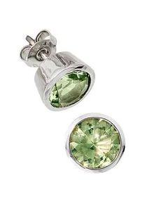 Paar Ohrstecker Jobo "Runde Ohrringe mit gr&uuml;nen Zirkonia 9 mm", silber 925, Ohrringe, Damen, 9,4mm, Silber 925 (Sterlingsilber), 925 Silber rhodiniert