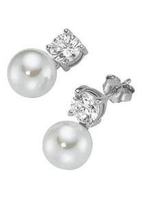 Paar Ohrstecker Firetti "Schmuck Geschenk Silber 925 Ohrschmuck Ohrringe", silberfarben, kristallwei&szlig;, wei&szlig;, kristallwei&szlig;, Ohrringe, Damen, 8mm, Perlen Silber 925 (Sterlingsilber), Perlen, Silber 925 (Sterlingsilber), mit Zirkonia (synth.) - mit Muschelkernperle