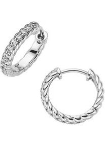 Paar Creolen Firetti "Schmuck Geschenk Silber 925 Ohrschmuck Ohrringe gedrehte Optik", silberfarben, kristallwei&szlig;, kristallwei&szlig;, Ohrringe, Damen, 15,1mm, Silber 925 (Sterlingsilber), mit Zirkonia (synth.)