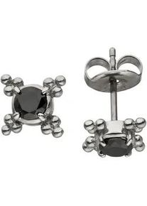Paar Ohrstecker Jobo "Ohrringe 7 mm", schwarz, schwarz, Ohrringe, Damen, Edelstahl, Edelstahl mit schwarzen Zirkonia