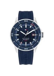 Quarzuhr Tommy Hilfiger "REMY", blau, silberfarben, Armbanduhren, Herren, Quarzuhr, Armbanduhr, Herrenuhr, Silikonarmband, analog, Tag