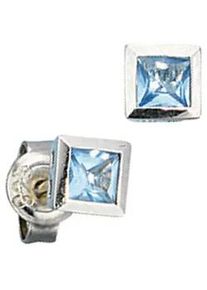 Paar Ohrstecker Jobo "Ohrringe quadratisch 5 mm", hellblau, Ohrringe, Damen, Silber 925 (Sterlingsilber), 925 Silber rhodiniert mit blauen Zirkonia