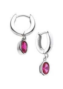 Paar Creolen Jobo "Ohrringe mit Zirkonia 21 mm", rot, rot, Ohrringe, Damen, Silber 925 (Sterlingsilber), 925 Silber rhodiniert