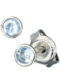 Paar Ohrstecker Jobo "Ohrringe 4 mm rund", hellblau, Ohrringe, Damen, 4mm, Silber 925 (Sterlingsilber), 925 Silber rhodiniert mit blauen Zirkonia