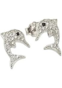 Paar Ohrstecker Firetti "Delphin-Optik Silber 925", wei&szlig;goldfarben, kristallwei&szlig;, schwarz, kristallwei&szlig;, schwarz, Ohrringe, Damen, Silber 925 (Sterlingsilber), mit Zirkonia (synth.)