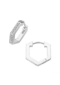 Paar Creolen Firetti "Schmuck Geschenk Silber 925 Ohrschmuck Ohrringe Hexagon-Form", silberfarben, kristallwei&szlig;, kristallwei&szlig;, Ohrringe, Damen, 15,3mm, Silber 925 (Sterlingsilber), mit Zirkonia (synth.)