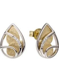 Paar Ohrstecker Jobo "Ohrringe Goldohrringe Tropfen 13 mm", gelbgold 585, Ohrringe, Damen, SI = kleine Einschl&uuml;sse, Diamanten Gelbgold 585 Wei&szlig;gold 585, Diamanten, Gelbgold 585, Wei&szlig;gold 585, 585 Gold bicolor mit 8 Diamanten