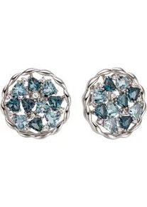 Paar Ohrstecker Jobo "Ohrringe Wei&szlig;goldohrringe rund 17 mm", blau, blau, Ohrringe, Damen, 16,9mm, VS = sehr kleine Einschl&uuml;sse, Diamanten Wei&szlig;gold 585, Diamanten, Wei&szlig;gold 585, 585 Wei&szlig;gold mit Blautopas und 18 Diamanten