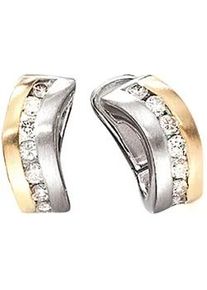 Paar Creolen Jobo "Ohrringe Goldohrringe 15 mm", gelbgold 585, Ohrringe, Damen, P1 = bei 10-facher Vergr&ouml;&szlig;erung erkennbare Einschl&uuml;sse, Diamanten Gelbgold 585 Wei&szlig;gold 585, Diamanten, Gelbgold 585, Wei&szlig;gold 585, 585 Gold Bicolor mit 16 Diamanten