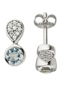 Paar Ohrstecker Jobo "Ohrringe Silberohrringe 11 mm", hellblau, hellblau, Ohrringe, Damen, Silber 925 (Sterlingsilber), 925 Silber mit Blautopas und 18 Zirkonia