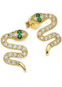 Paar Ohrstecker Bruno Banani "Schmuck Geschenk Schlangen-Design gelbgoldfarben vergoldet", gelbgoldfarben, kristallwei&szlig;, gr&uuml;n, kristallwei&szlig;, gr&uuml;n, Ohrringe, Damen, Silber 925 (Sterlingsilber), mit Zirkonia (synth.)