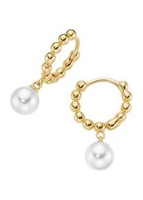 Paar Creolen Firetti "Schmuck Geschenk Silber 925 Ohrschmuck Ohrringe Kugeloptik", gelbgoldfarben, wei&szlig;, Ohrringe, Damen, 6mm, Perlen Silber 925 (Sterlingsilber), Perlen, Silber 925 (Sterlingsilber), mit Muschelperle