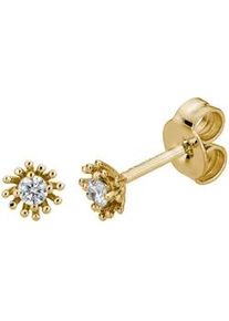 Paar Ohrstecker LYOMI "585/- Gelbgold 2 synth. Diam. 0,09ct. florales Design", gelb, wei&szlig;, Ohrringe, Damen, one-size, 0,09 VS = sehr kleine Einschl&uuml;sse, Gold