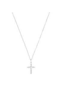 Kette mit Anh&auml;nger Amor "Schmuck Geschenk, Kreuz", silberfarben, wei&szlig;, Halsketten, Damen, Silber 925 (Sterlingsilber), L: 45 B: 1mm, mit Zirkonia (synth.) - mit Wachsperle, B:1mm
