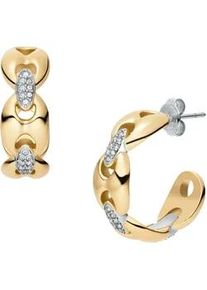 Paar Creolen Fossil "Schmuck Geschenk Edelstahl Ohrringe HERITAGE", gelbgoldfarben, edelstahlfarben, kristallwei&szlig;, kristallwei&szlig;, Ohrringe, Damen, 21mm, Edelstahl, mit Glasstein