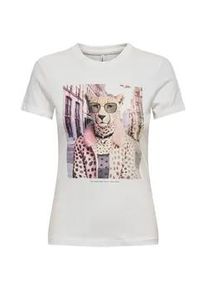 Kurzarmshirt Only "ONLVIBE LIFE S/S GLASSES TOP BOX JRS", Damen, Gr. L, cloud dancer print:vibe leo big city, Jersey, Obermaterial: 100% Baumwolle, bedruckt, regular fit normal, Rundhals, Shirts, Baumwolle, regular fit, Rundhals