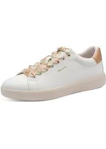 Plateausneaker Tamaris, Damen, Gr. 39, sanftes wei&szlig; gebl&uuml;mt, Lederimitat, kontrastfarbene Details, Schuhe Plateausneaker, Freizeitschuh, Halbschuh, Schn&uuml;rer in veganer Verarbeitung