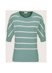 Madeleine Mode Longpullover MADELEINE "Strickpullover Ringelpullover im maritimen Look", Damen, Gr. 40/42, gr&uuml;n (hellsalbeigr&uuml;n, wei&szlig;), Obermaterial: 100% Baumwolle CO., Modern, Pullover Longpullover, hoher Saumbund