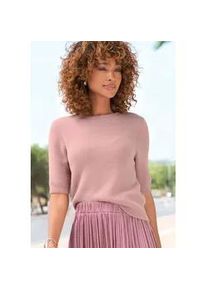 Kurzarmpullover Lascana, Damen, Gr. 44/46, mauve, Rippstrick, Obermaterial: 52% Polyamid, 30% Viskose, 18% Polyester, unifarben, figurumspielend h&uuml;ftlang, Rundhals, Pullover, flauschiger Strickpullover, figurnaher Schnitt