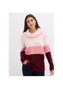 Rollkragenpullover bonprix "Rollkragenpullover", Damen, Gr. 40/42 (M), rosa (zartrosa, ahornrot gestreift), Obermaterial: 68% Polyacryl, 30% Polyester, 2% Elasthan, mehrfarbig, loose fit, Pullover Rollkragenpullover, mit Elasthan-Anteil, mit Wasserfallkragen, lockere Passform