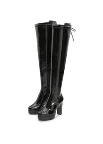 Overkneestiefel "High-Heel-Stiefelette mit Plateau", Damen, Gr. 36, blau (schwarz), Obermaterial: 100% Lederimitat. Decksohle: 100% Lederimitat. Futter: 100% Textilmaterial. Laufsohle: 100% Synthetik, Lascana BELLE AFFAIRE, unifarben, Schuhe, in erotischer Lack-Optik