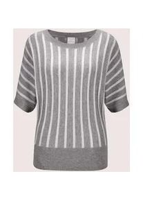 Madeleine Mode Longpullover MADELEINE "Pullover Streifenpullover aus Good Cashmere", Damen, Gr. 40/42, wei&szlig; (steingrau, wollwei&szlig;, melange), Obermaterial: 100% Kaschmir WS., Modern, normal, Pullover Longpullover