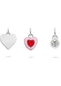 Anh&auml;nger Set Tamaris "Schmuck Geschenk 3er Anh&auml;nger Bundle, Herzen", edelstahlfarben, kristallwei&szlig;, rot, kristallwei&szlig;, rot, Schmuckanh&auml;nger, Damen, Edelstahl, 4,9 g, mit Glasstein und Emaille