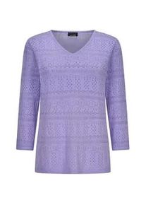 Rundhalspullover GOLDNER "Sommerpullover mit V-Ausschnitt", Damen, Gr. 50, lila (flieder), Obermaterial: 80% Baumwolle CO. 20% Polyamid PA., gerade, Pullover Rundhalspullover, angenehmer Tragekomfort