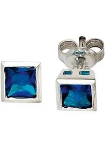 Paar Ohrstecker Jobo "Ohrringe quadratisch 6 mm blau", blau, Ohrringe, Damen, Silber 925 (Sterlingsilber), 925 Silber rhodiniert mit Zirkonia