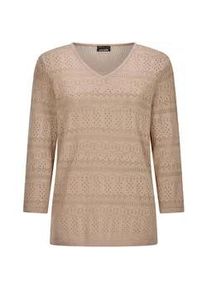 Rundhalspullover GOLDNER "Kurzgr&ouml;&szlig;e Sommerpullover mit V-Ausschnitt", Damen, Gr. 23, beige, Obermaterial: 80% Baumwolle CO. 20% Polyamid PA., gerade, Pullover Rundhalspullover, angenehmer Tragekomfort