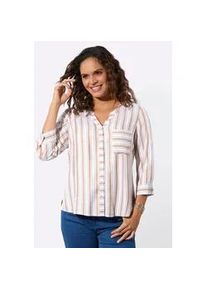 Funktionsbluse Casual Looks, Damen, Gr. 42, camel, wei&szlig;, gestreift, 100% Viskose, gemustert, gestreift, Rundhals, Blusen