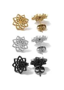 Ohrstecker-Set Firetti "Multipack Schmuck Geschenk Edelstahl Ohrschmuck Ohrringe Blumen", schwarz, silberfarben, gelbgoldfarben, Ohrringe, Damen, 11mm, Edelstahl, Made in Germany